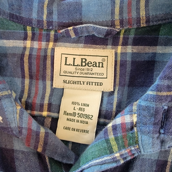 L.L. Bean Men's Casual Blue and Green Plaid Shirt - Picture 2 of 2